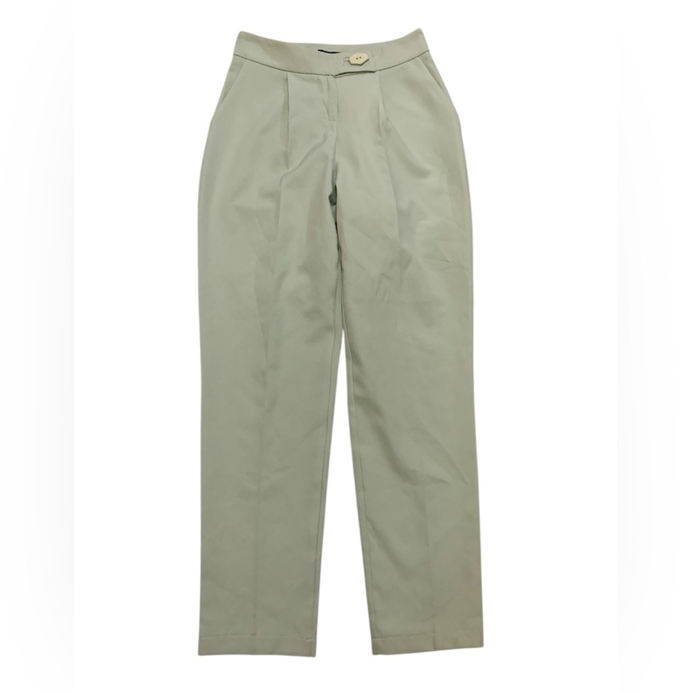 YAKE Mint Green Pleated High-Waist Trousers | 97% Cotton Business Casual S